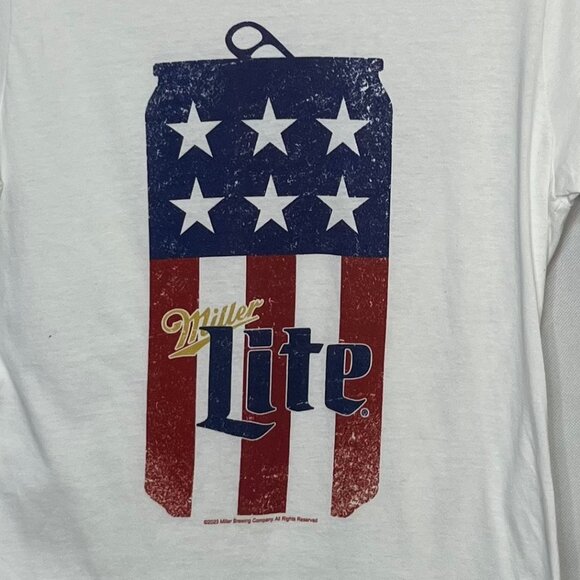 Miller Lite American Flag Tshirt Womens Medium White Port & Company - Picture 5 of 8